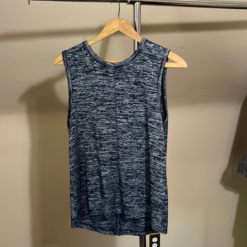 Marled navy split-back sleeveless top